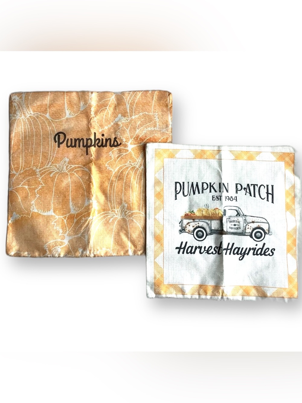 Fall Pillow Covers Set of 2 Pumpkin Patch Harvest Hayrides and Pumpkins